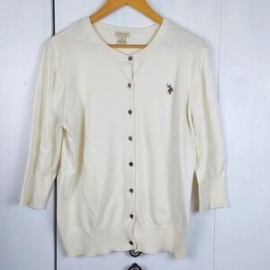 U.S. Polo Assn. Vintage White Cardigan Button Front Polo Pony Preppy Sz.XL